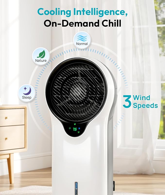 3-in-1 Evaporative Air Cooler, 35’’ Protable Swamp Cooler Indoor with 3 Modes&3 Speeds, 5.5L Water Tank Cold Air Cooler, 2