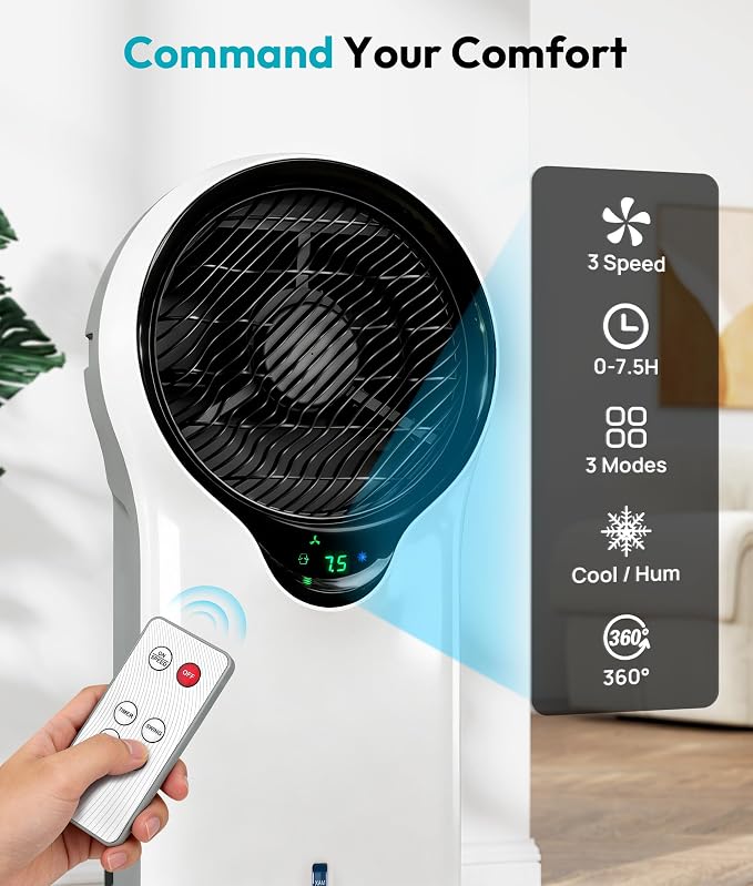 3-in-1 Evaporative Air Cooler, 35’’ Protable Swamp Cooler Indoor with 3 Modes&3 Speeds, 5.5L Water Tank Cold Air Cooler, 2