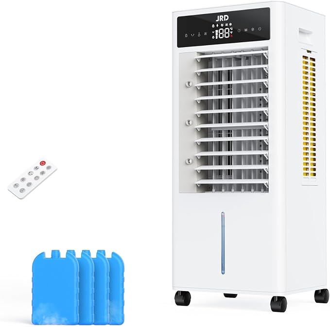 3-IN-1 Evaporative Air Cooler, 80° Oscillation Air Cooler with 3 Speeds, 4 Modes, 12H Timer, 2.4Gal Tank, Remote, Portable