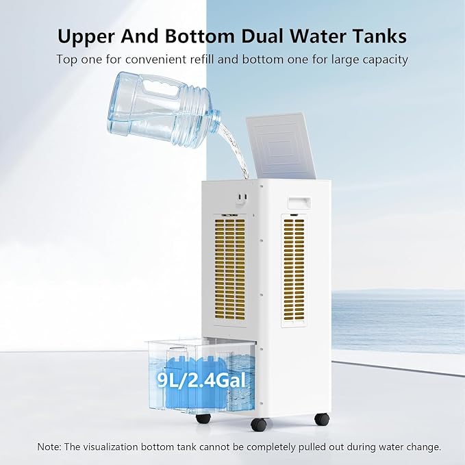 3-IN-1 Evaporative Air Cooler, 80° Oscillation Air Cooler with 3 Speeds, 4 Modes, 12H Timer, 2.4Gal Tank, Remote, Portable