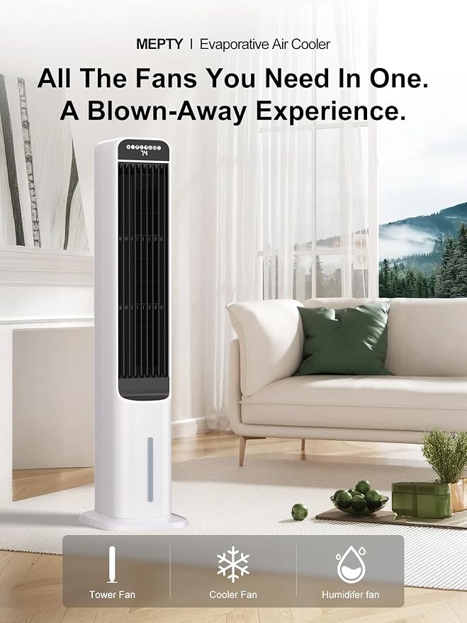 3-IN-1 Evaporative Air Cooler, Cooling Fans that Blow Cold Air with 120° Oscillation, 12H Timer,3 Speeds, Portable Swamp