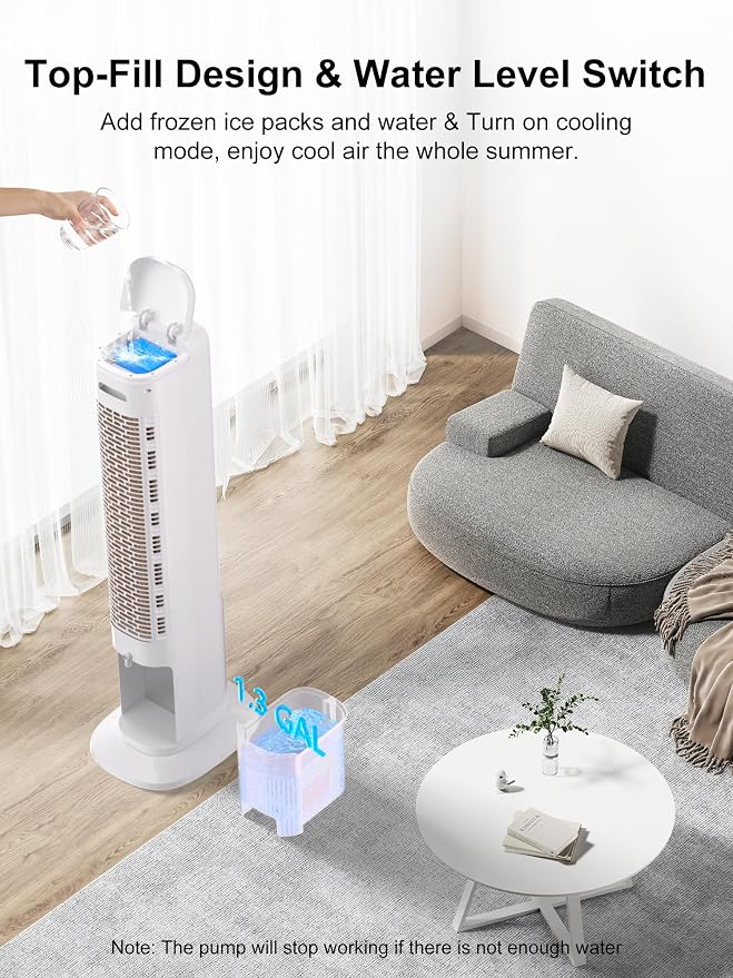 3-IN-1 Evaporative Air Cooler, Cooling Fans that Blow Cold Air with 120° Oscillation, 12H Timer,3 Speeds, Portable Swamp