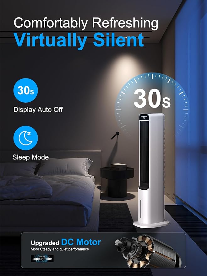 3-IN-1 Evaporative Air Cooler, Cooling Fans that Blow Cold Air with 120° Oscillation, 12H Timer,3 Speeds, Portable Swamp