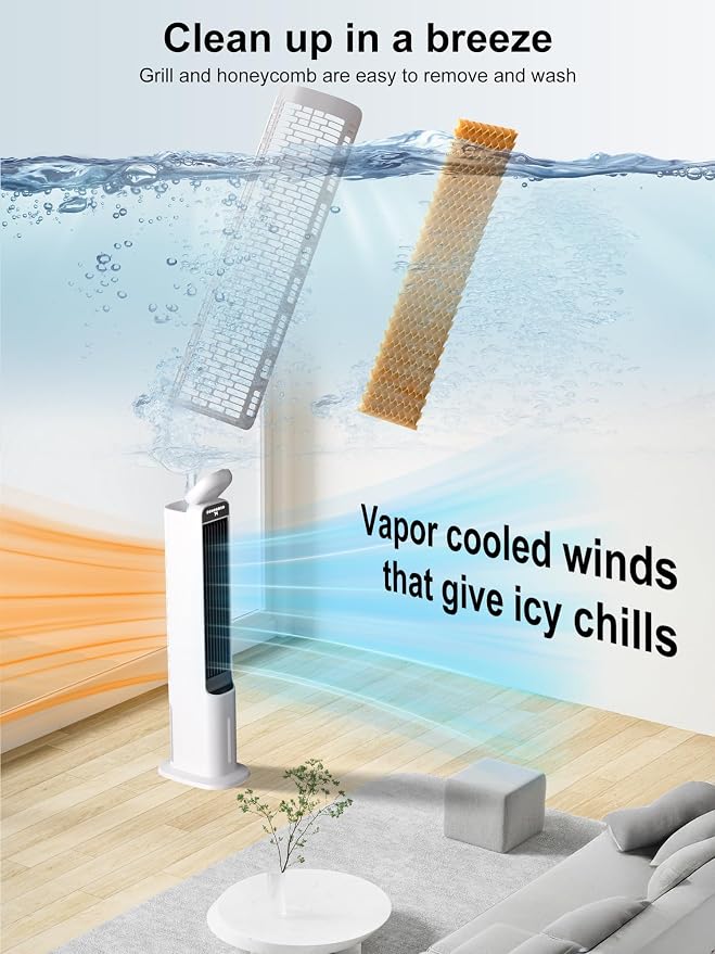3-IN-1 Evaporative Air Cooler, Cooling Fans that Blow Cold Air with 120° Oscillation, 12H Timer,3 Speeds, Portable Swamp