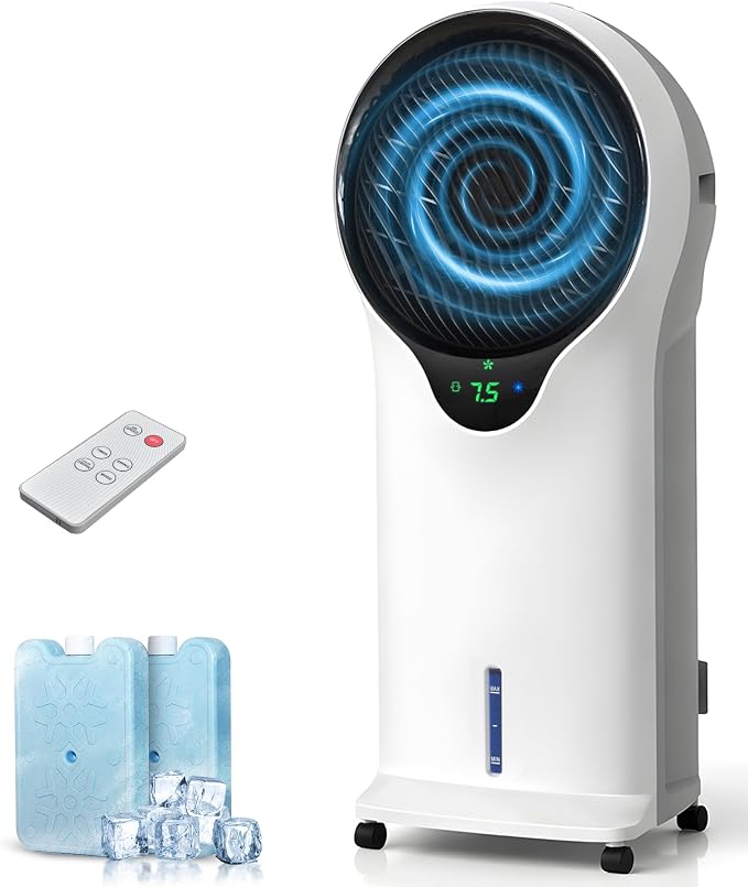 3-in-1 Evaporative Air Cooler - Portable Swamp Cooler Air Conditioner with 5.5L Water Tank & 2 Ice Packs, 3 Speeds, 3 Modes