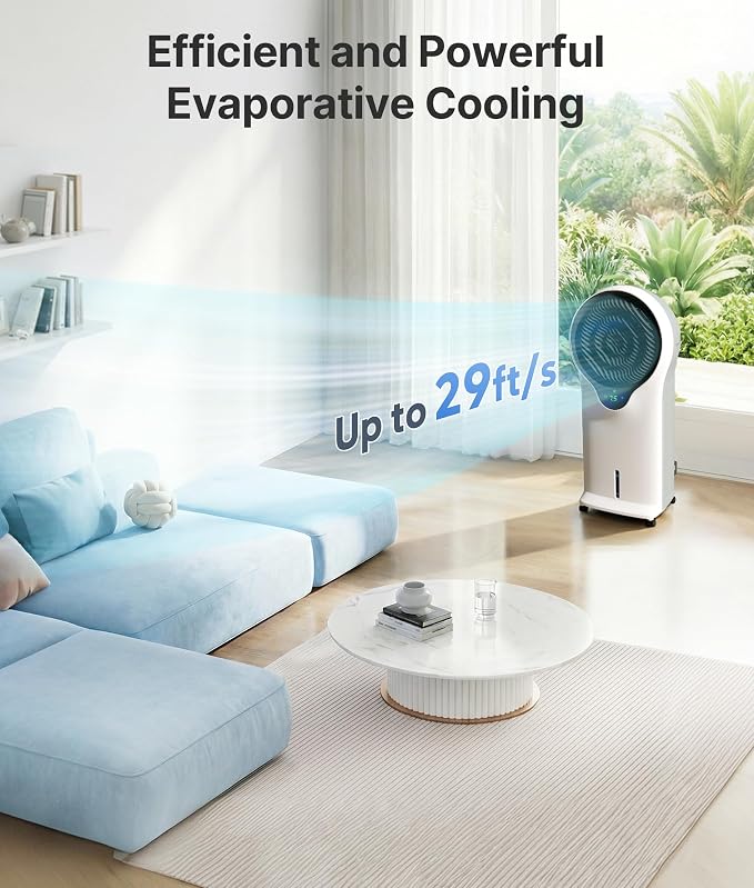3-in-1 Evaporative Air Cooler - Portable Swamp Cooler Air Conditioner with 5.5L Water Tank & 2 Ice Packs, 3 Speeds, 3 Modes