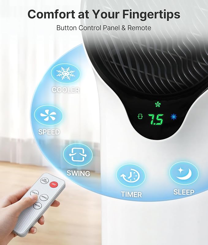 3-in-1 Evaporative Air Cooler - Portable Swamp Cooler Air Conditioner with 5.5L Water Tank & 2 Ice Packs, 3 Speeds, 3 Modes