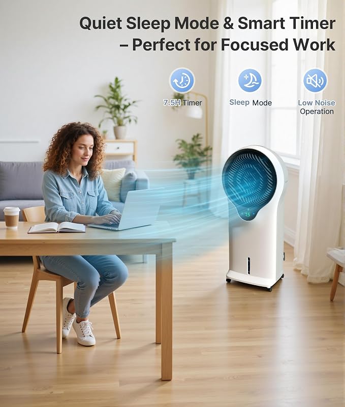 3-in-1 Evaporative Air Cooler - Portable Swamp Cooler Air Conditioner with 5.5L Water Tank & 2 Ice Packs, 3 Speeds, 3 Modes
