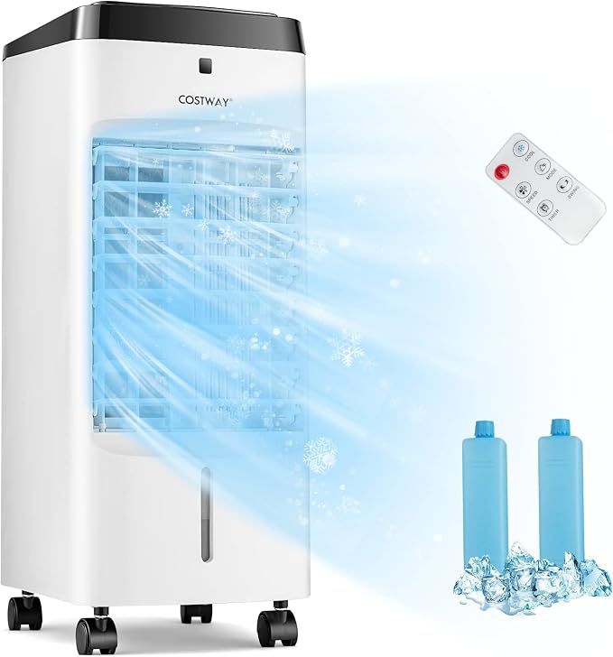 3-in-1 Evaporative Air Cooler, Quiet Personal Swamp Cooler with Remote Control, 70° Oscillation, 12H Timer, 3 Speeds, 2 Ice