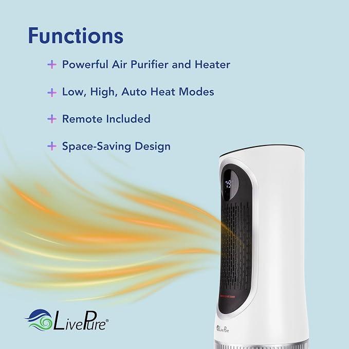 3-in-1 LP500 Clean Heat Air Purifier & Electric Heater – Oscillating Portable Heater with 2 Heat Modes and Air Filtration