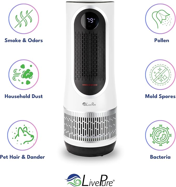 3-in-1 LP500 Clean Heat Air Purifier & Electric Heater – Oscillating Portable Heater with 2 Heat Modes and Air Filtration