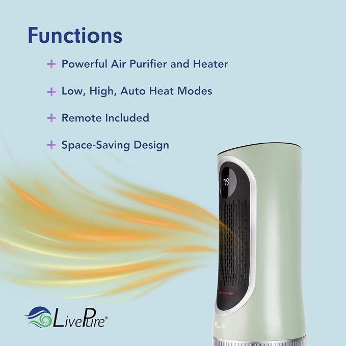 3-in-1 LP500 Clean Heat Air Purifier & Electric Heater – Oscillating Portable Heater with 2 Heat Modes and Air Filtration
