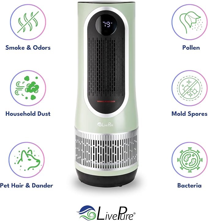 3-in-1 LP500 Clean Heat Air Purifier & Electric Heater – Oscillating Portable Heater with 2 Heat Modes and Air Filtration