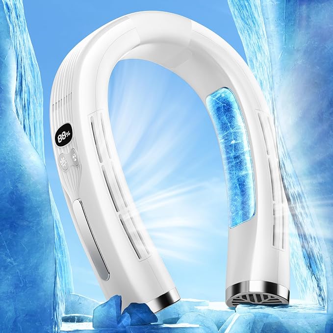 3 in 1 Neck Air Conditioner Portable, 6000mAh Neck Fan with 2 Metal Cooling Plates, Neck Fans that Blow Cold Air Rechargeable