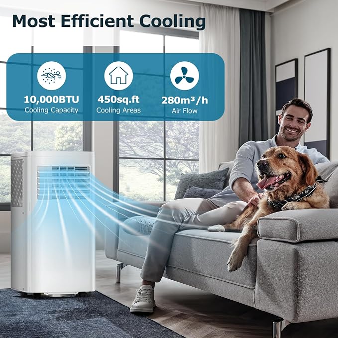 3-in-1 Portable Air Conditioners,10000BTU Portable AC Units Cools 450 Sq.Ft. with 24H Timer Remote Control,Easy Install Kit