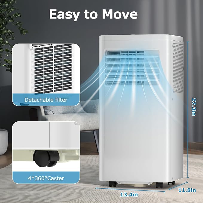 3-in-1 Portable Air Conditioners,10000BTU Portable AC Units Cools 450 Sq.Ft. with 24H Timer Remote Control,Easy Install Kit