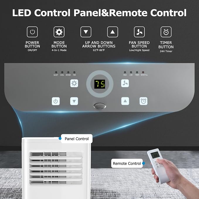 3-in-1 Portable Air Conditioners,10000BTU Portable AC Units Cools 450 Sq.Ft. with 24H Timer Remote Control,Easy Install Kit