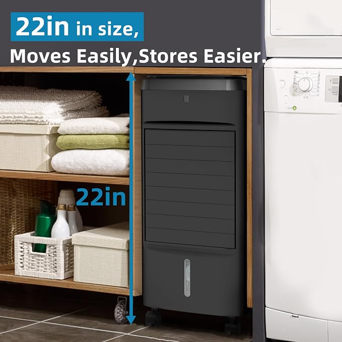 3-IN-1 Portable Air Conditioners 4 Modes & 3 Speeds, Waterless Alert System, 12H Timer, 1 Gal Detachable Water Tank, 4 Ice