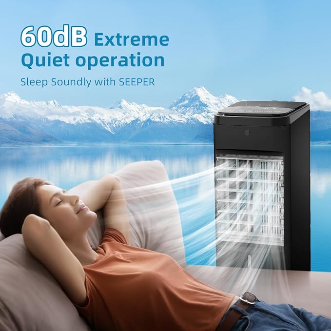 3-IN-1 Portable Air Conditioners 4 Modes & 3 Speeds, Waterless Alert System, 12H Timer, 1 Gal Detachable Water Tank, 4 Ice