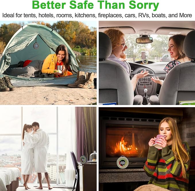 3-in-1 Portable Carbon Monoxide Detector, Professional Rechargeable Real-Time Travel CO Monitor 140HR Standby, Premium