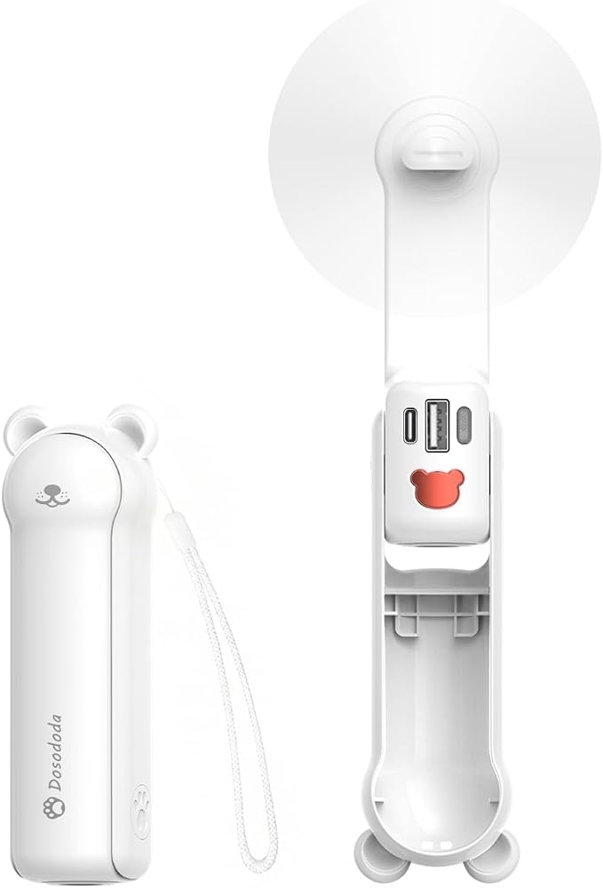 3-in-1 Portable Handheld Fan with Power Bank & Flashlight - 3-Speed USB Rechargeable [26H Runtime], Compact Cooling for
