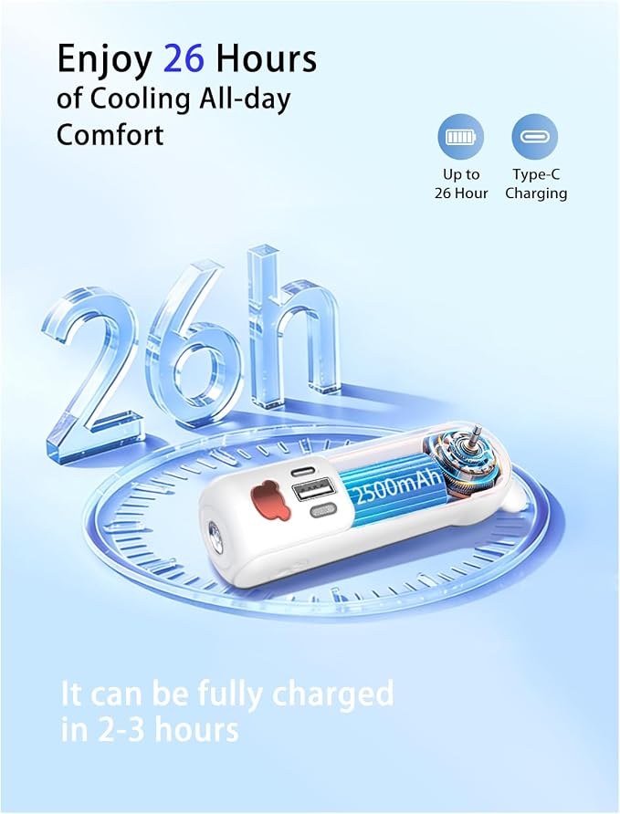 3-in-1 Portable Handheld Fan with Power Bank & Flashlight - 3-Speed USB Rechargeable [26H Runtime], Compact Cooling for
