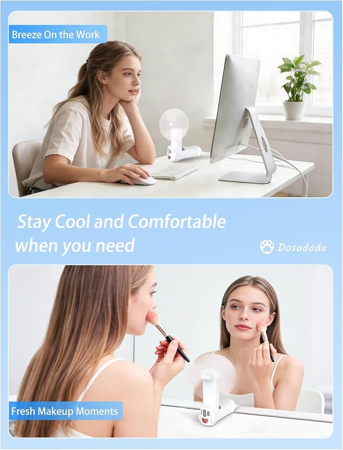 3-in-1 Portable Handheld Fan with Power Bank & Flashlight - 3-Speed USB Rechargeable [26H Runtime], Compact Cooling for