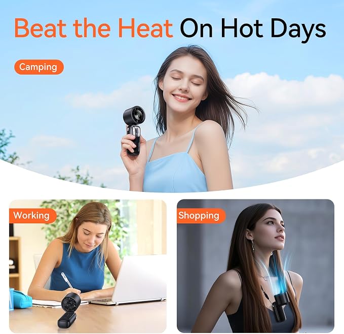 3-in-1 Portable Handheld Turbo Fan-100 Speeds, 15000 RPM, 10Hrs Cooling, LED Display, 90° Rotation, USB Rechargeable Battery