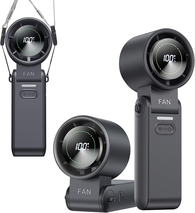 3-in-1 Portable Handheld Turbo Fan-100 Speeds,Powerful 20000 RPM, 12Hrs Cooling, LED Display, 120° Rotation, USB Rechargeable