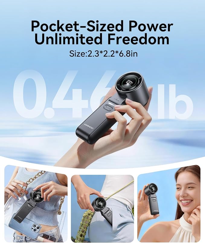3-in-1 Portable Handheld Turbo Fan-100 Speeds,Powerful 20000 RPM, 12Hrs Cooling, LED Display, 120° Rotation, USB Rechargeable