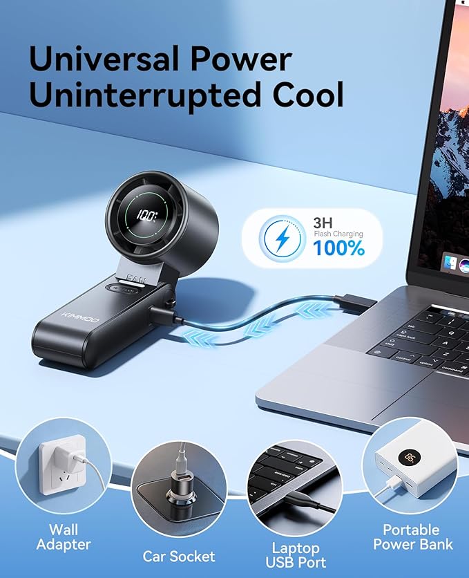3-in-1 Portable Handheld Turbo Fan-100 Speeds,Powerful 20000 RPM, 12Hrs Cooling, LED Display, 120° Rotation, USB Rechargeable