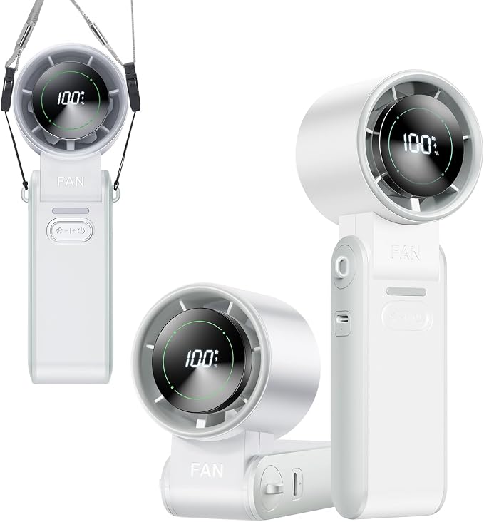 3-in-1 Portable Handheld Turbo Fan-100 Speeds,Powerful 20000 RPM, 12Hrs Cooling, LED Display, 120° Rotation, USB Rechargeable