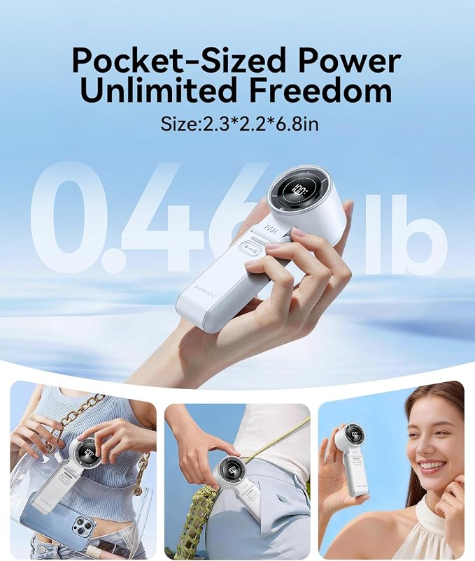 3-in-1 Portable Handheld Turbo Fan-100 Speeds,Powerful 20000 RPM, 12Hrs Cooling, LED Display, 120° Rotation, USB Rechargeable
