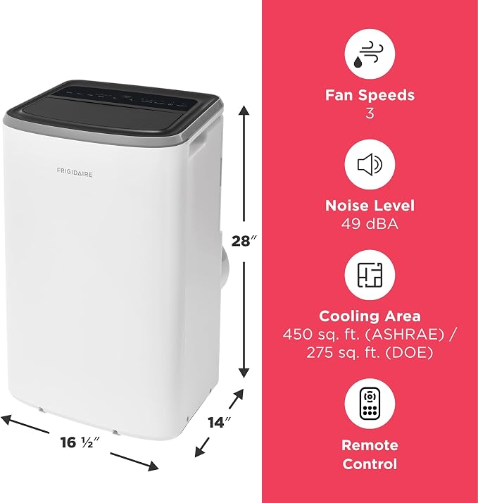 3-in-1 Portable Room Air Conditioner 10,000 BTU (ASHRAE) / 6,500 BTU (DOE), Cools Up to 450 Sq. Ft., Quiet Operation