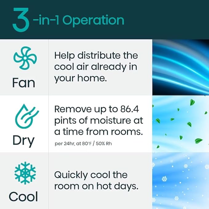 3-in-1 Portable Smart Air Conditioner Wi-Fi 10,000-BTU 450-sq. ft. ConnectLife App, Remote control, Quiet operation 50 dB