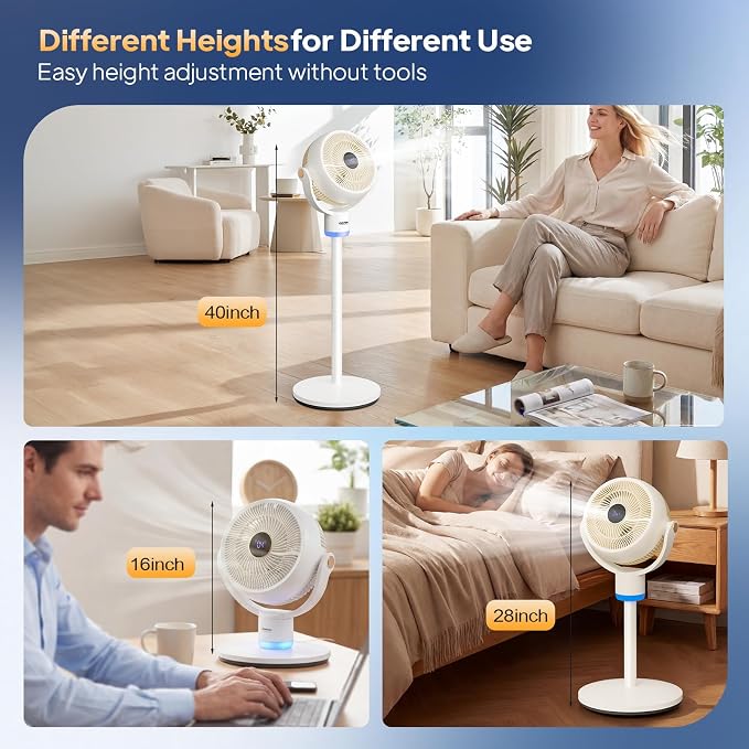 3-in-1 Standing Fan for Bedroom, 40" Pedestal & Tabletop Fan, 120°+90°Omni-directional Oscillating Fan with Remote, Mood