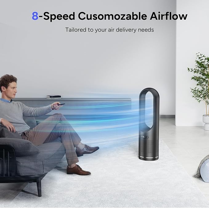 3 IN 1 Tower Fan, 31.5Inch Cooling & Heating Bladeless Fan with HEPA Filter, Floor Fan Combo 80° Oscillating with Remote