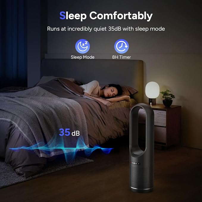 3 IN 1 Tower Fan, 31.5Inch Cooling & Heating Bladeless Fan with HEPA Filter, Floor Fan Combo 80° Oscillating with Remote