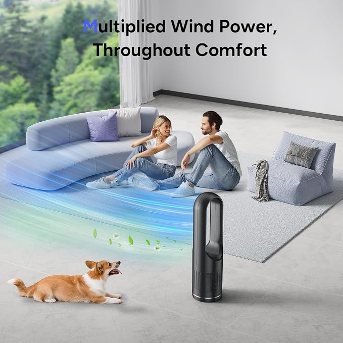 3 IN 1 Tower Fan, 31.5Inch Cooling & Heating Bladeless Fan with HEPA Filter, Floor Fan Combo 80° Oscillating with Remote
