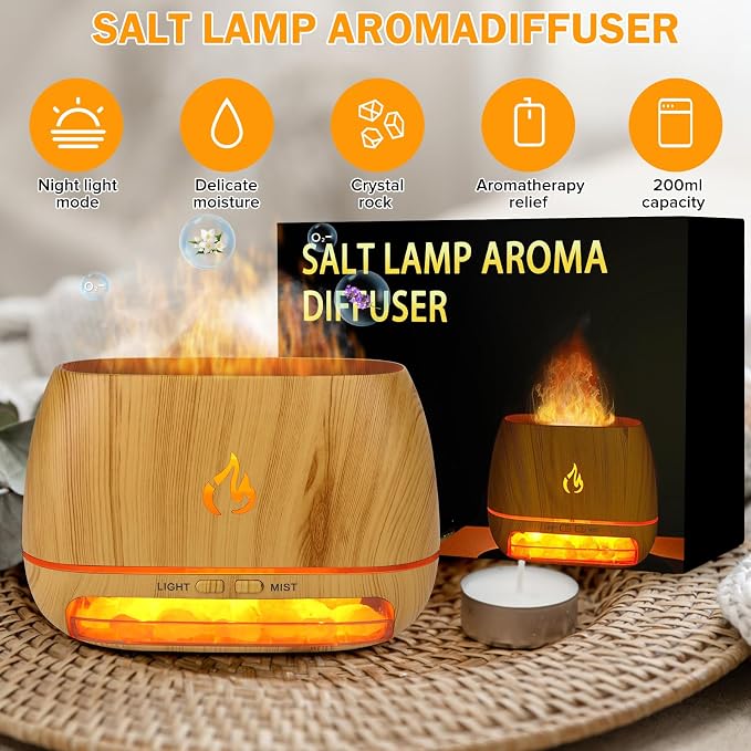 3-in-1 Ultrasonic Essential Oil Diffuser & Himalayan Salt Lamp Diffuser & 7 Colors Changing Oil Diffuser,100% Pure Himalayan