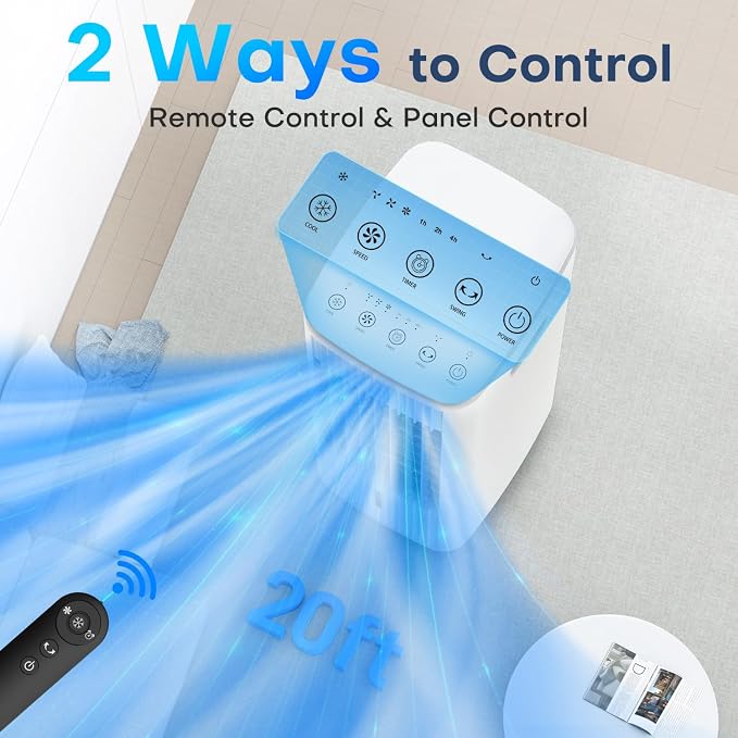3-IN-1 Windowless Air Conditioner w/Double Tanks, Smart Timer, 3 Ice Packs, 60W Evaporative Air Cooler, 70° Oscillation