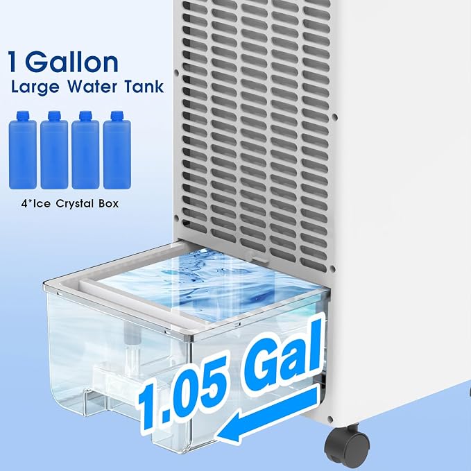 3-IN-1 Windowless Portable Air Conditioner, Evaporative Air Cooler with 90° Oscillation, 3 Speeds, Remote, 1 Gal Water Tank