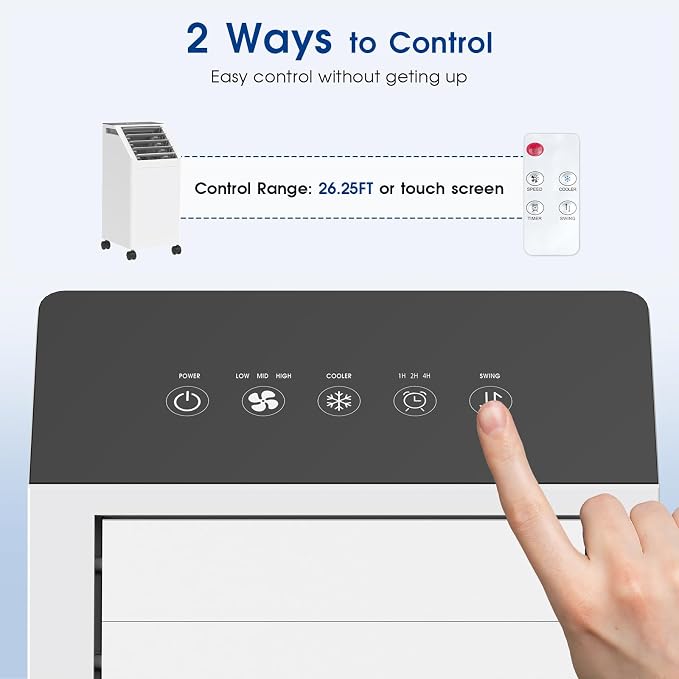 3-IN-1 Windowless Portable Air Conditioner, Evaporative Air Cooler with 90° Oscillation, 3 Speeds, Remote, 1 Gal Water Tank
