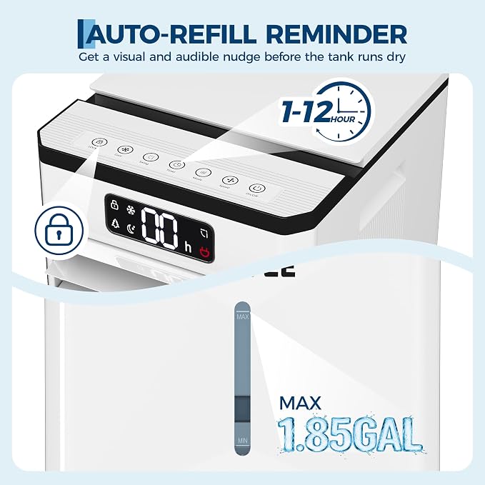 3-IN-1portable air conditioners, 1.84Gal Touch Screen Swamp Cooler with Remote Control, 6 Speeds/3 Modes/LED Display/90°+90°
