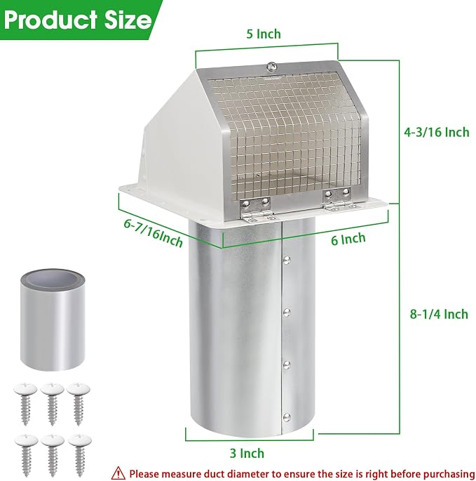 3 Inch Dryer Vent Cover Outside,Wall Vent Exhaust Vent Cover Exterior 3" Dryer Vent Cover Outdoor Dryer Vent Hood Cap for