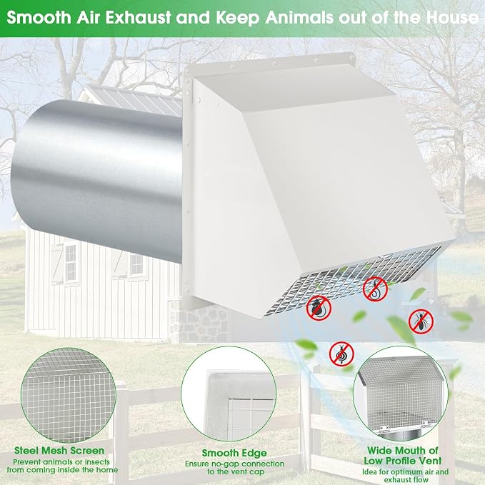 3 Inch Dryer Vent Cover Outside,Wall Vent Exhaust Vent Cover Exterior 3" Dryer Vent Cover Outdoor Dryer Vent Hood Cap for