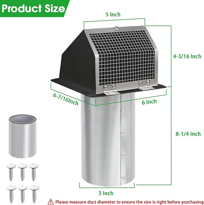 3 Inch Dryer Vent Cover Wall Vent Hood with Screen and Damper,Outdoor Dryer Vent Cover Outside Exhaust Vent Cover for Duct