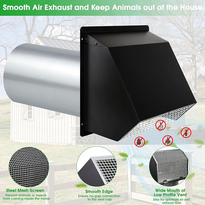 3 Inch Dryer Vent Cover Wall Vent Hood with Screen and Damper,Outdoor Dryer Vent Cover Outside Exhaust Vent Cover for Duct