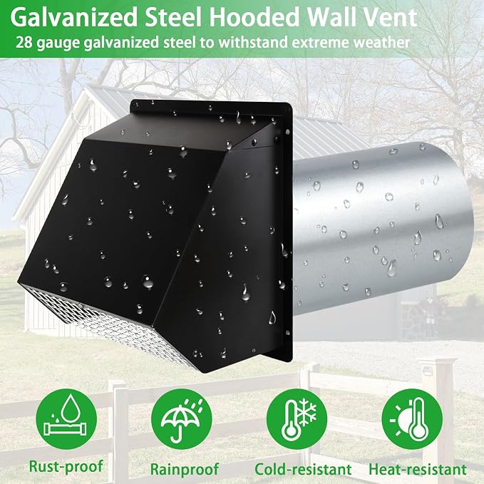 3 Inch Dryer Vent Cover Wall Vent Hood with Screen and Damper,Outdoor Dryer Vent Cover Outside Exhaust Vent Cover for Duct