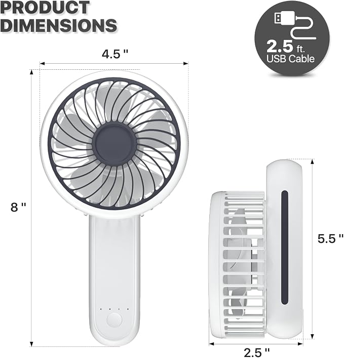 3-Inch Mini USB Rechargeable Portable Handheld Fan 3-Speeds Battery Operated Small Foldable Quiet Pocket Hand Personal